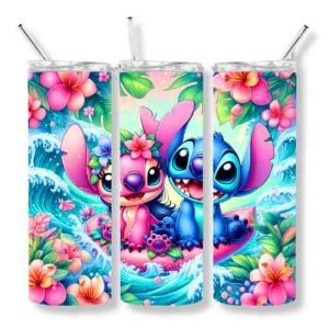 Tropical Stitch and Angel Tumbler - Vibrant Hawaiian Beach Design