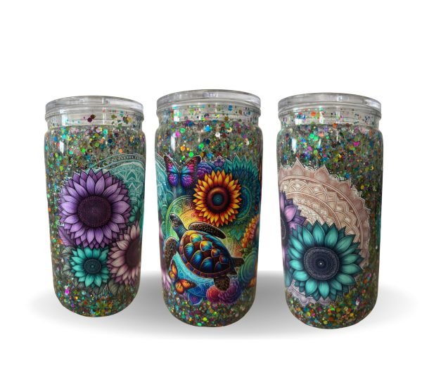 Turtle Mandala glitter snow globe