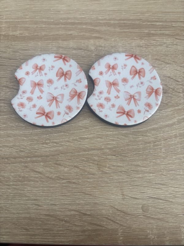 Charming Pink Bow & Floral Car Coasters