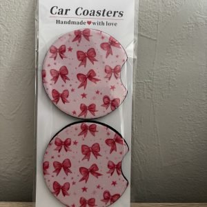 Pink Bow Car Coasters