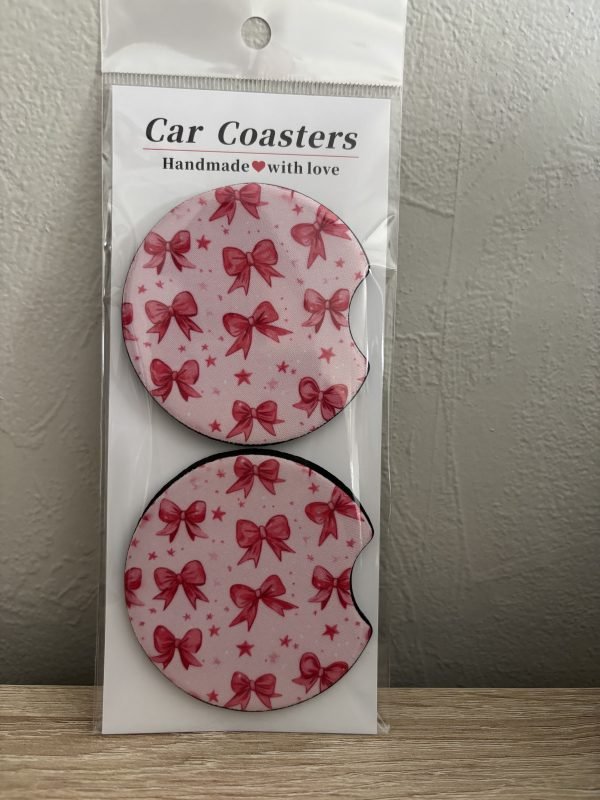 Pink Bow Car Coasters