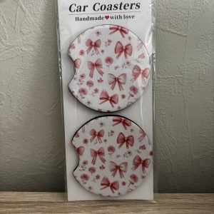 White and Pink Car Coasters