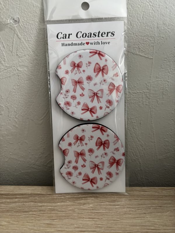 White and Pink Car Coasters