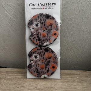 Orange Floral Car Coasters