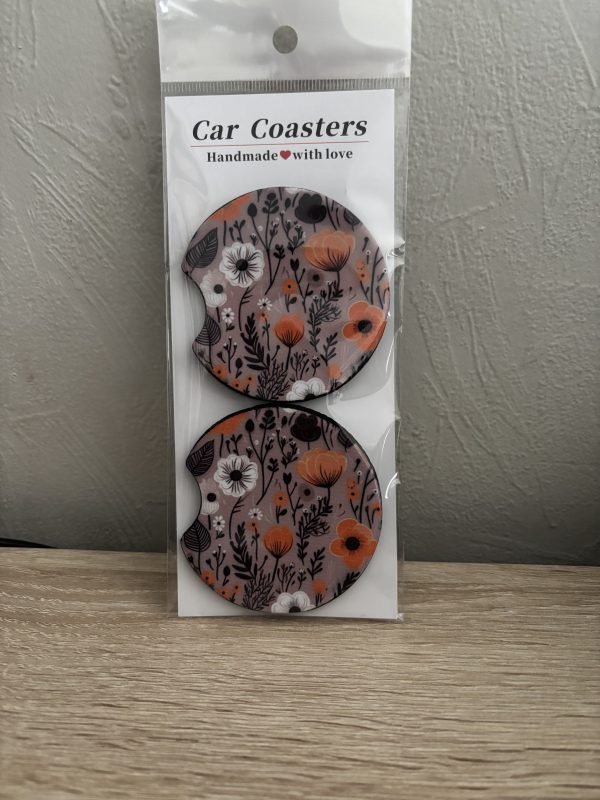 Orange Floral Car Coasters